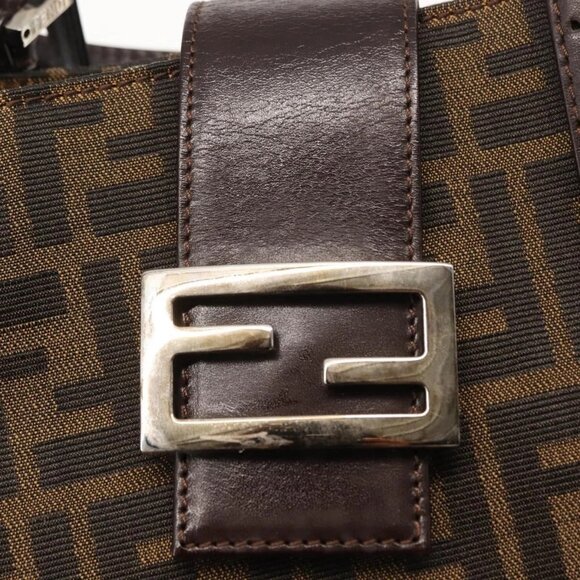 FENDI Zucca Canvas Mamma Baguette Tote Bag Black Silver Brown Auth 145493 - Picture 13 of 16